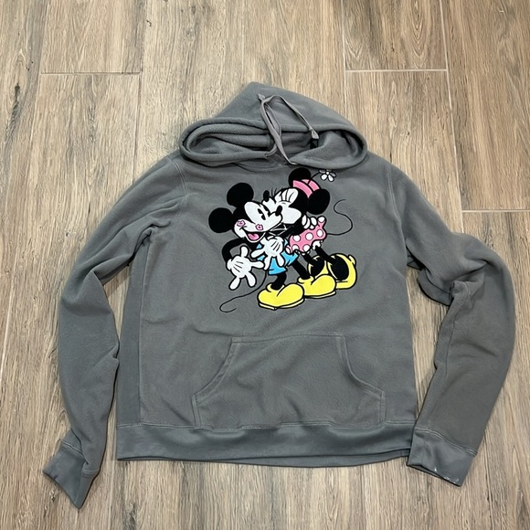 Vintage Disney Gray Hoodie Mickey Minnie Mouse Fleece Gray Disneyland World KISS - Picture 10 of 10